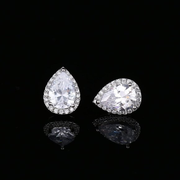 Women's Teardrop Mall Dainty Birthstone Cubic Zirconia Silver Elegant Earring - Picture 5 of 6